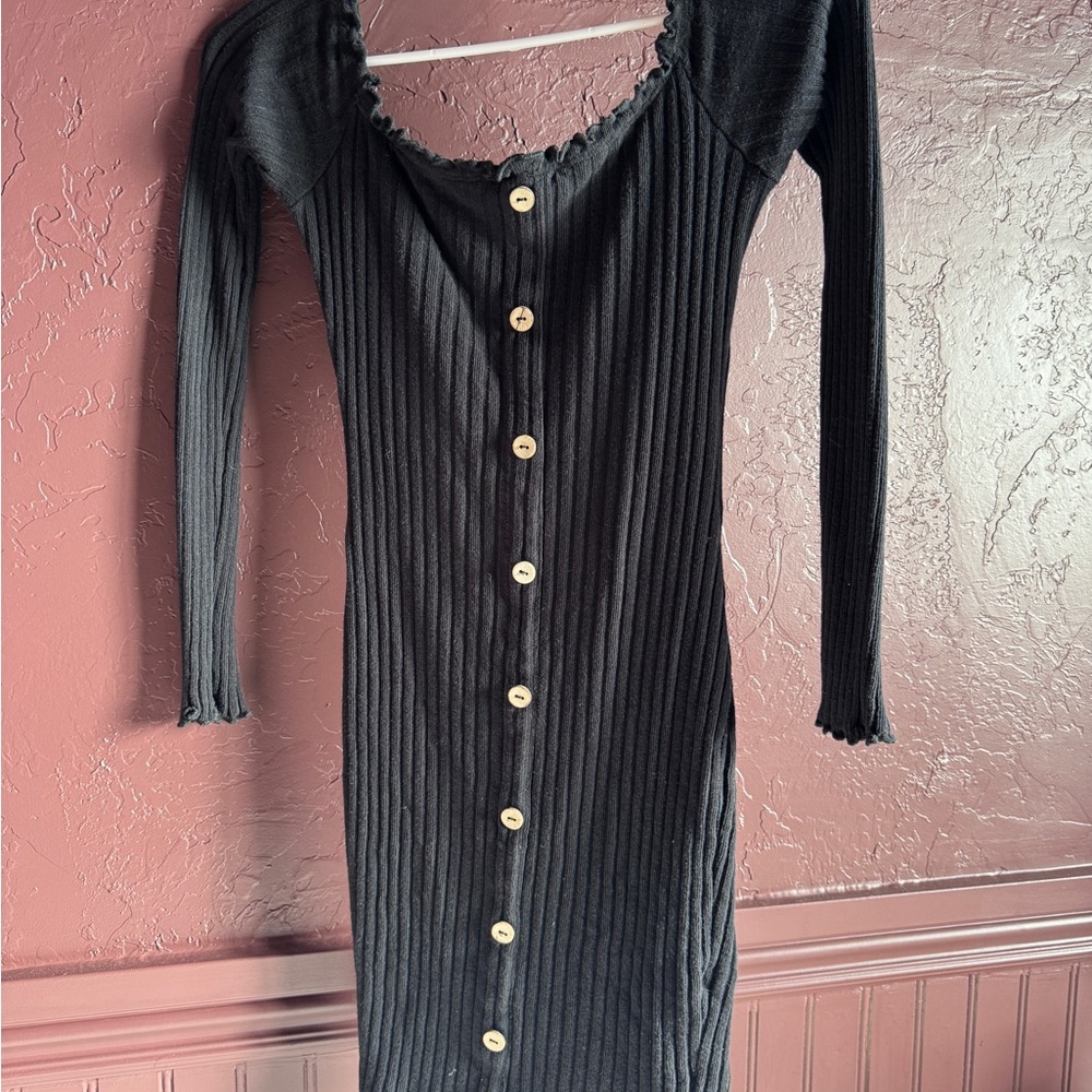 Fashion Nova Black Long Sleeve Button Dress